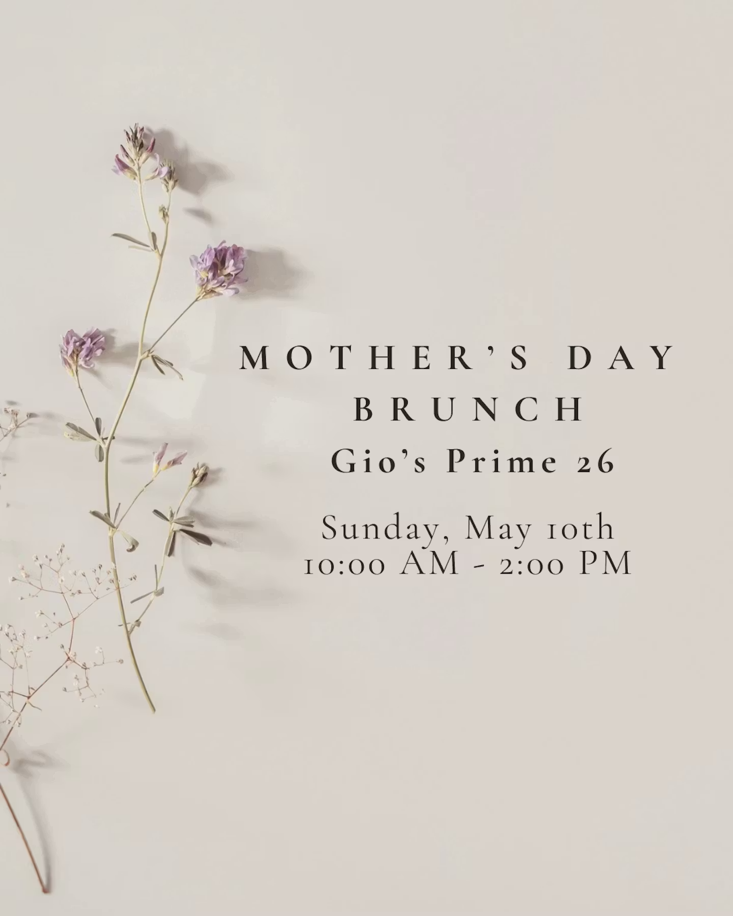 Mother's Day Brunch 2026 at Gio's Prime 26 in the Inn on Broadway